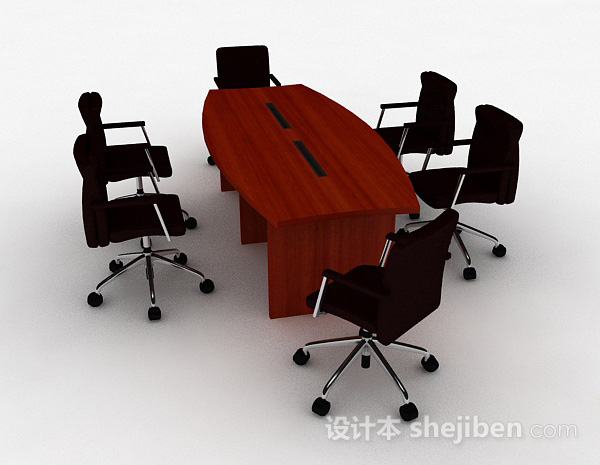 设计本棕色办公桌椅组合3d模型下载