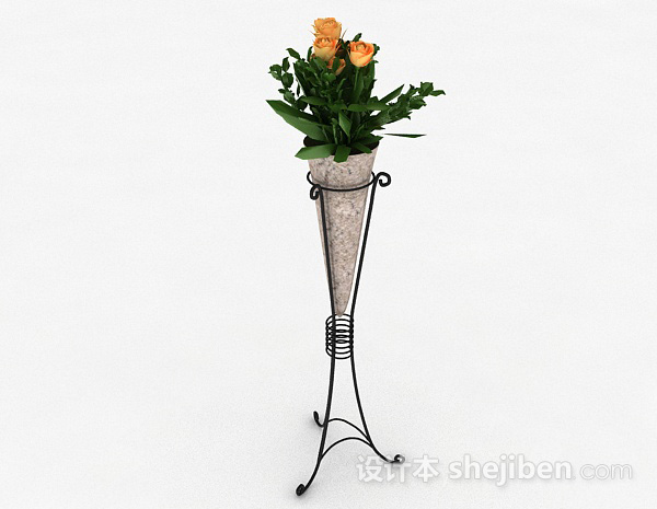欧式风格欧式风格橙色花朵花瓶3d模型下载
