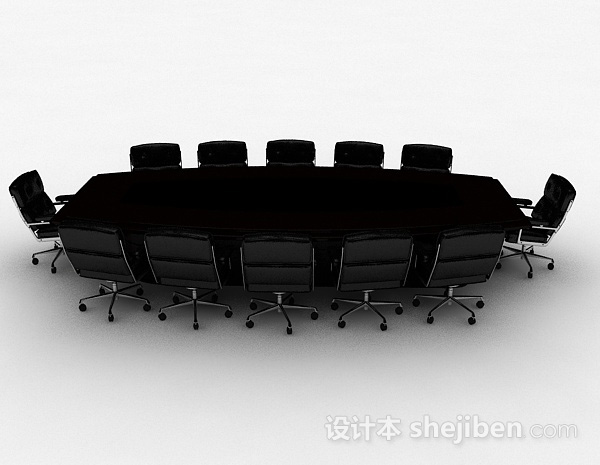 现代风格现代风格黑色多人会议桌椅组合3d模型下载