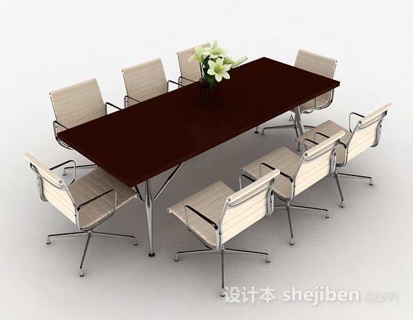 现代风格长方形会议桌椅组合3d模型下载