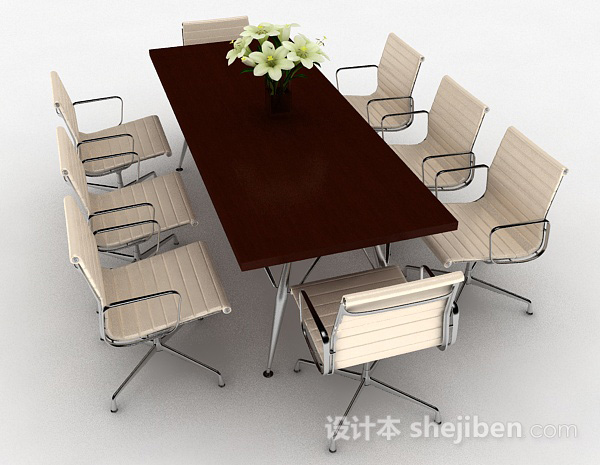 设计本现代风格长方形会议桌椅组合3d模型下载