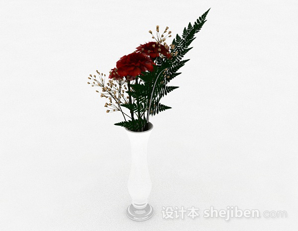 免费红色花朵室内插花摆设3d模型下载