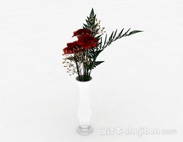 现代风格红色花朵室内插花摆设3d模型下载