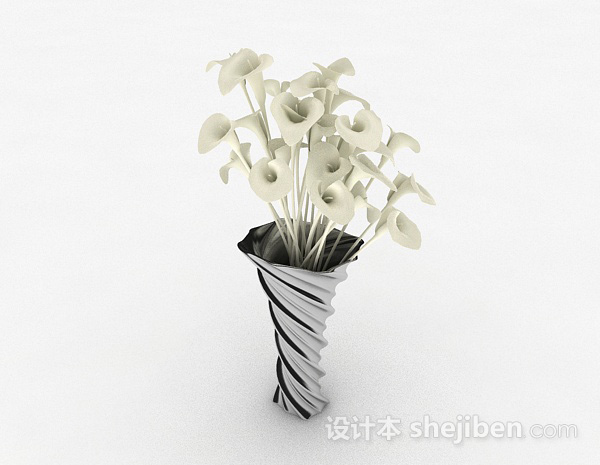 免费黑色螺旋状广口花瓶3d模型下载