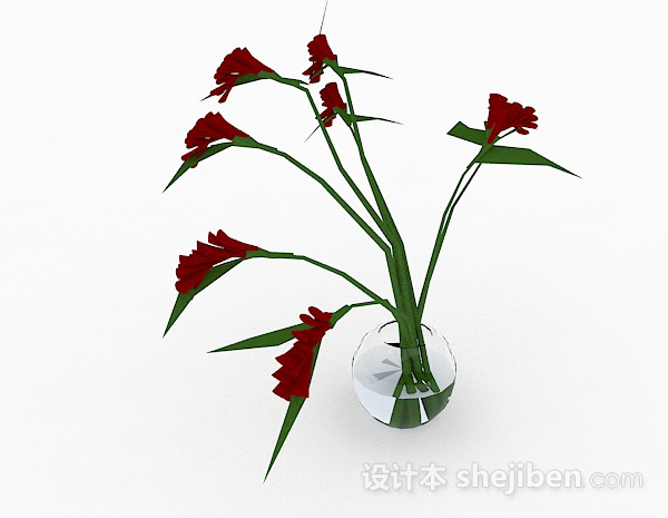 免费正红色花卉家居摆设品3d模型下载