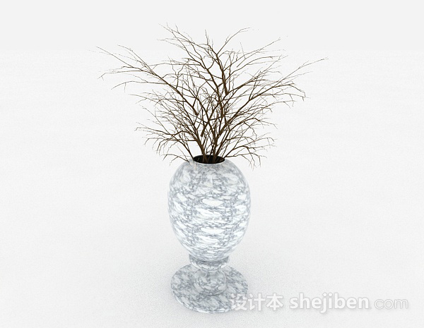 白色花纹陶瓷花瓶3d模型下载