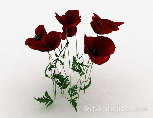 免费室内装饰红色花卉植物3d模型下载