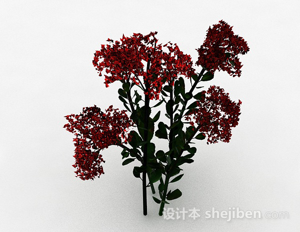 免费红色花朵花丛3d模型下载