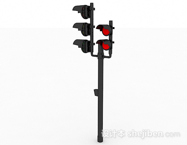 现代风格黑色金属马路红绿色指示灯3d模型下载