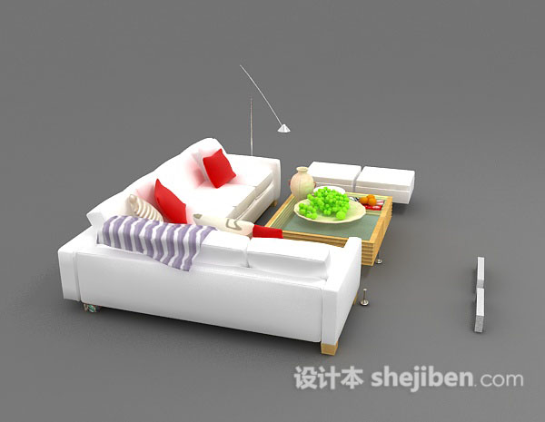 免费现代白色家居组合沙发3d模型下载