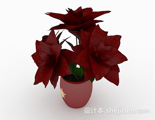 现代风格红色陶瓷盆栽3d模型下载