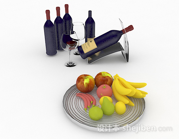 现代风格蓝色瓶包装红酒3d模型下载