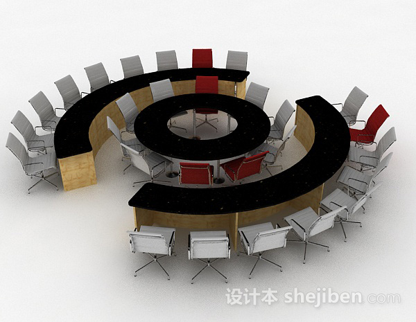 免费灰色会议桌椅3d模型下载