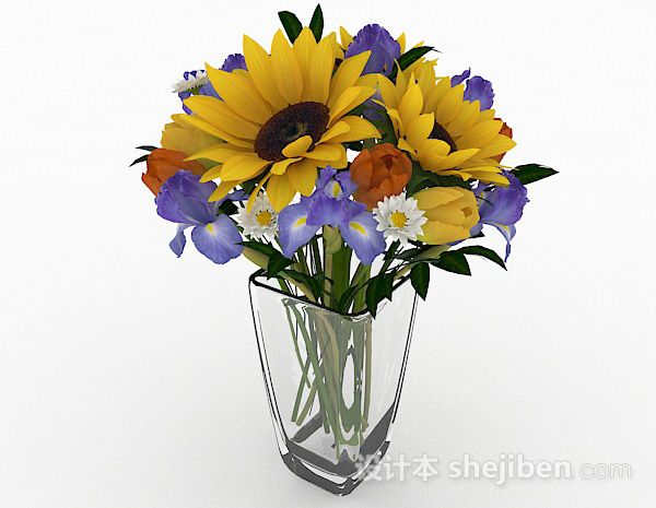 设计本多色花卉植物室内插花摆设3d模型下载