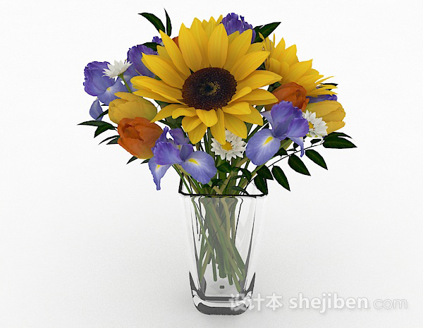 现代风格多色花卉植物室内插花摆设3d模型下载