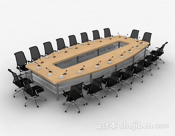 设计本黄色会议桌椅3d模型下载