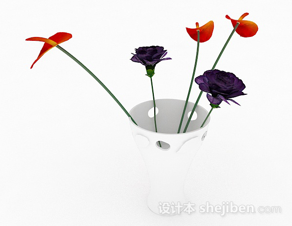 设计本红紫双色花卉家居摆设品3d模型下载