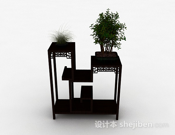 中式风格中式风组合木质花架3d模型下载