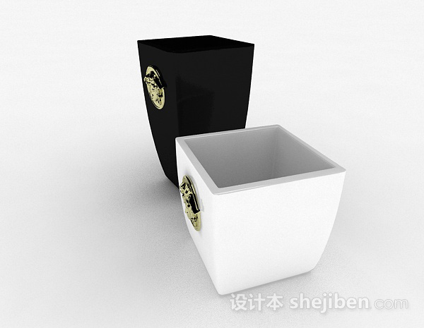 现代风格黑白色方形陶瓷花瓶3d模型下载