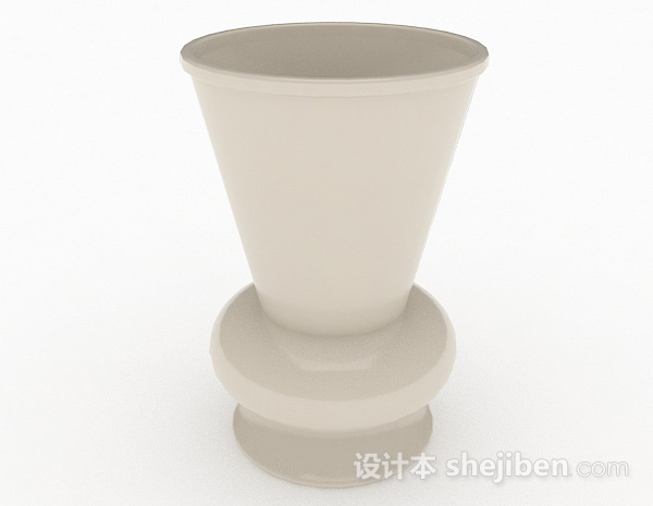 免费白色陶瓷广口花瓶3d模型下载