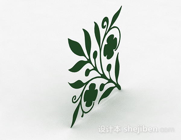设计本绿色花卉图案墙纸3d模型下载