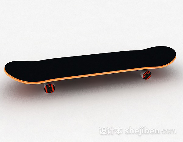 免费黑色四轮滑板3d模型下载