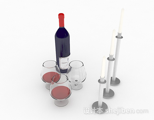 蓝色玻璃瓶包装红酒3d模型下载