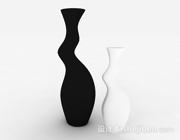 免费黑白色陶瓷花瓶3d模型下载