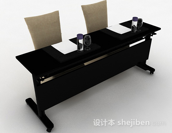 免费现代风格黑色双人桌椅组合3d模型下载