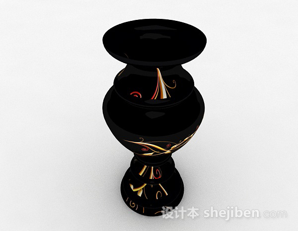 设计本现代风格黑色广口瓷器瓶3d模型下载