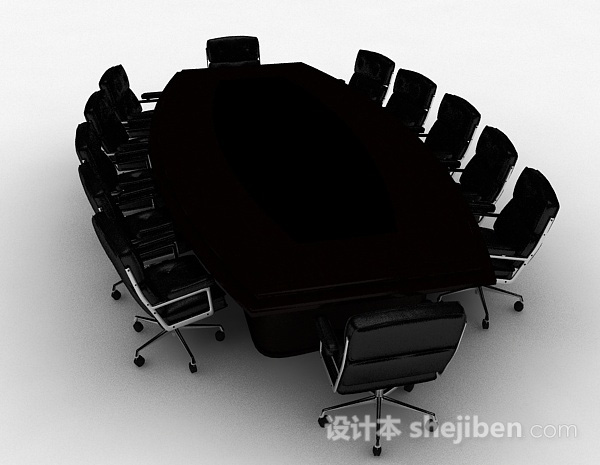 设计本现代风格黑色多人会议桌椅组合3d模型下载