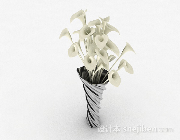 现代风格黑色螺旋状广口花瓶3d模型下载