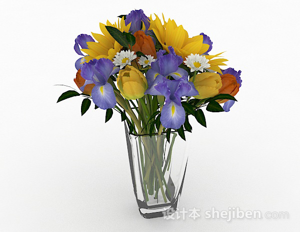 多色花卉植物室内插花摆设3d模型下载