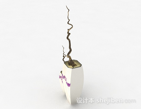 免费紫色花卉图案陶瓷花瓶3d模型下载