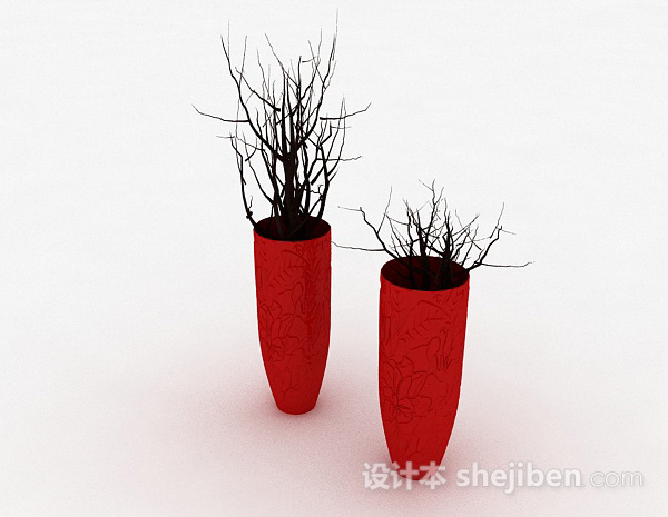 现代风红色陶瓷花瓶3d模型下载