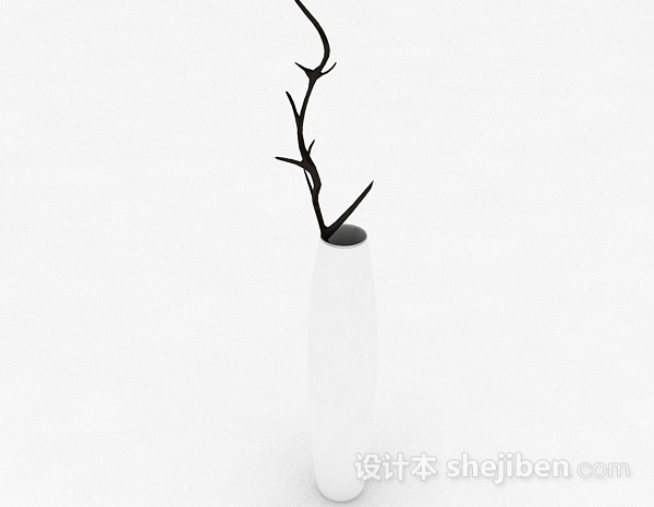 免费白色花瓶枯枝家居装饰摆设品3d模型下载