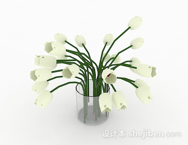 现代风格白色花卉家居摆设品3d模型下载