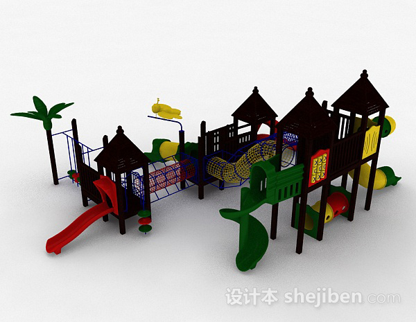 设计本棕色木质滑滑梯3d模型下载