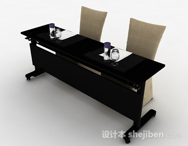 现代风格黑色双人桌椅组合3d模型下载