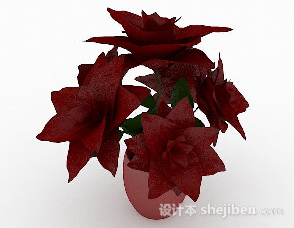 设计本红色陶瓷盆栽3d模型下载