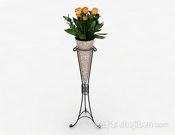 欧式风格橙色花朵花瓶3d模型下载