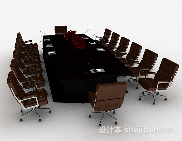 设计本现代风格长方形大型会议桌椅组合3d模型下载