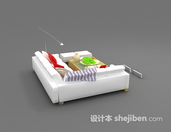 设计本现代白色家居组合沙发3d模型下载