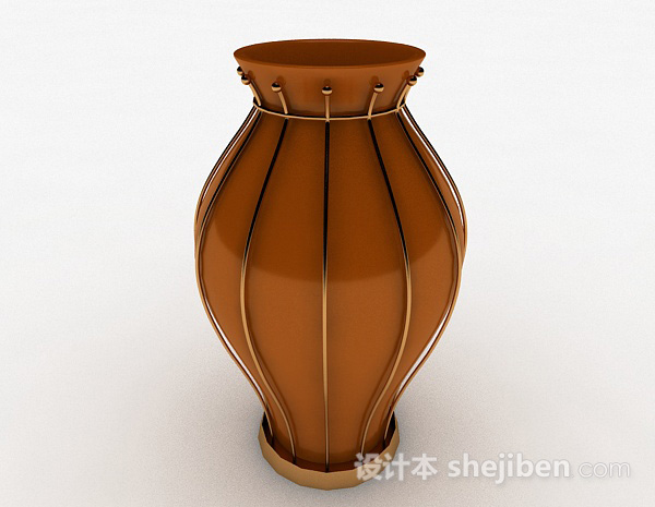 免费棕色大肚陶瓷花瓶3d模型下载