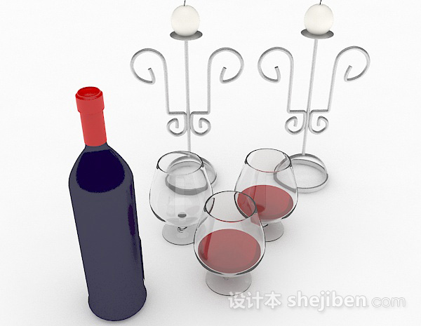 设计本蓝色瓶包装红酒3d模型下载