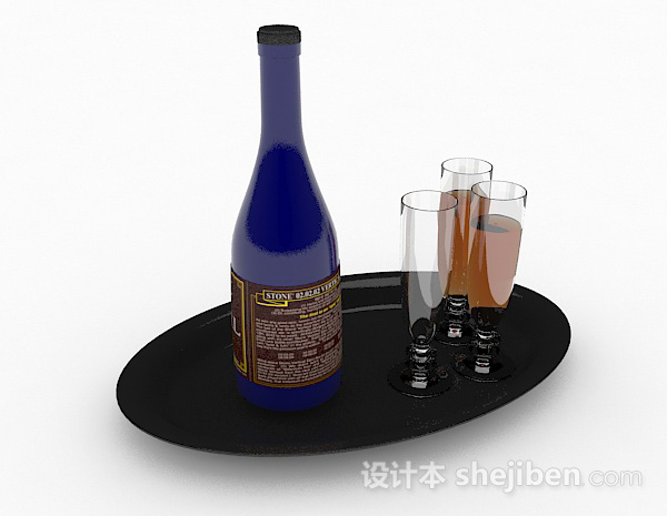 欧式风格蓝瓶包装酒3d模型下载