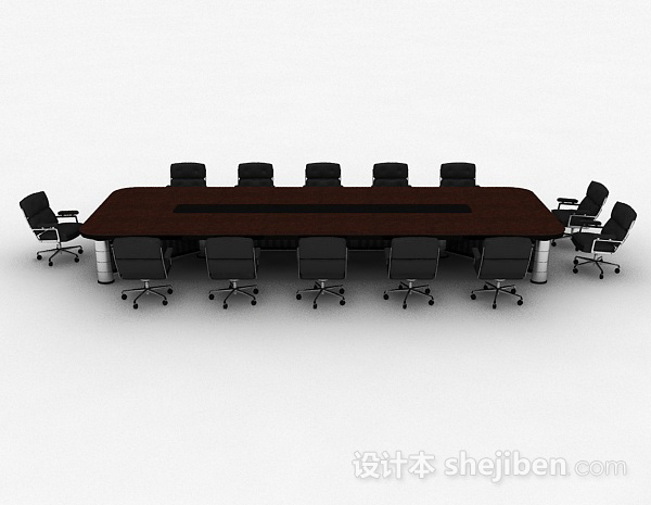 现代风格棕色会议桌椅3d模型下载