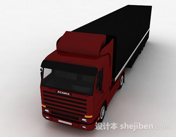 现代风格红黑色大卡车3d模型下载