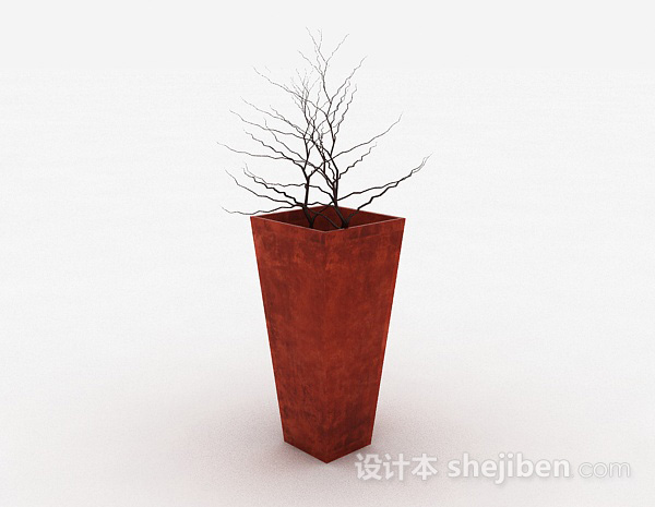 设计本枣红色方形室内盆栽3d模型下载