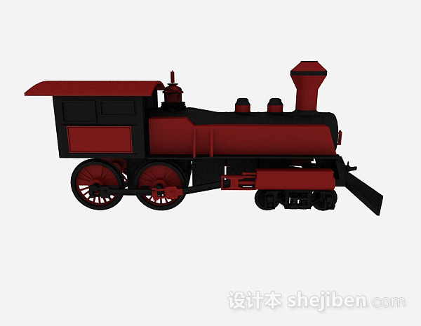 现代风格复古红色火车头3d模型下载